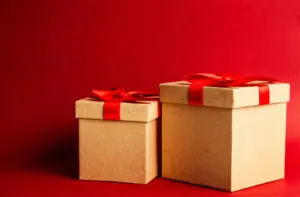 Wrapped gift boxes with bows